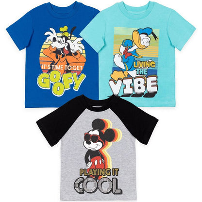 Disney Mickey Mouse Goofy Donald Duck 3 Pack T-Shirts Toddler to Big Kid
