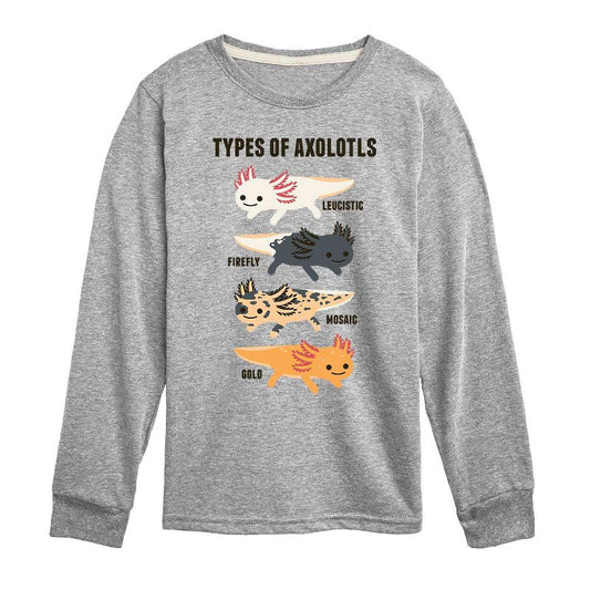 Boys' - Instant Message - Types Of Axolotls Long Sleeve Graphic T-Shirt