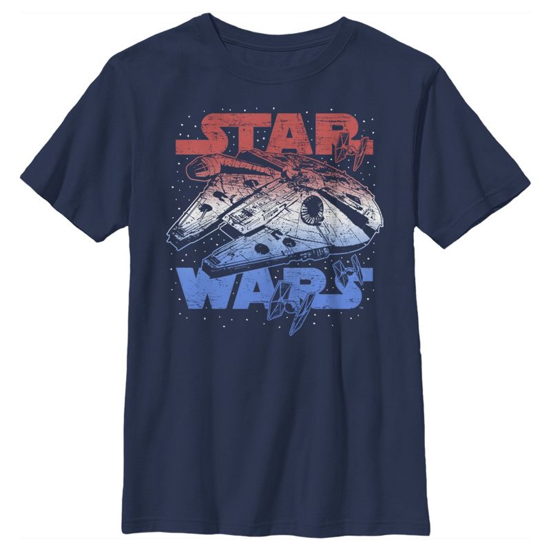 Boy's Star Wars Patriotic Vintage Millennium Falcon T-Shirt