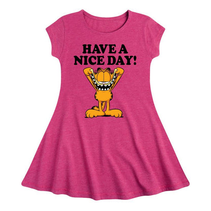 Girls' - Garfield - Have A Nice Day Fit & Flair Cap Sleeve Dress