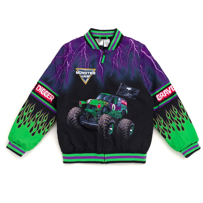 جاكيت بومبر رياضي بسحاب من Monster Jam Grave Digger El Toro Loco Megalodon للأطفال الصغار
