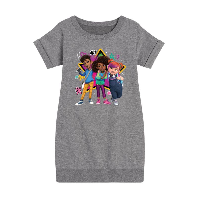 فستان من الصوف بأكمام قصيرة مطبوع عليه عبارة "We're All Stars" للفتيات - عالم كارما