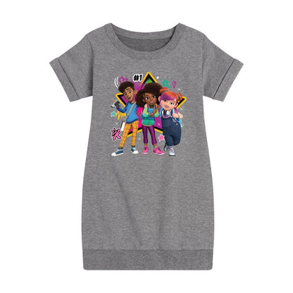 فستان من الصوف بأكمام قصيرة مطبوع عليه عبارة "We're All Stars" للفتيات - عالم كارما