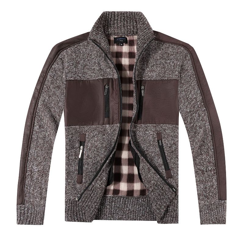 Gioberti Boy's Full Zip Cardigan Patch Design Sweater with Brushed Flannel Lining