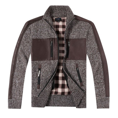 Gioberti Boy's Full Zip Cardigan Patch Design Sweater with Brushed Flannel Lining