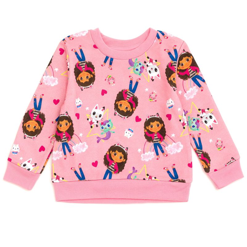 Dreamworks Gabby's Dollhouse Pandy Paws MerCat Cakey Cat Girls French Terry Sweatshirt Toddler to Big Kid