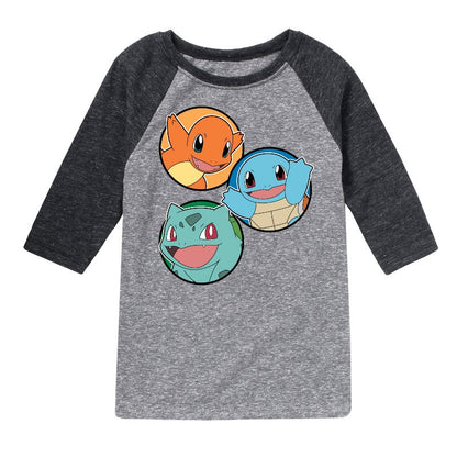 Boys' - Pokémon - Squirtle, Bulbasaur, & Charmander Group Raglan Graphic T-Shirt