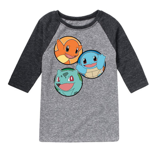 Boys' - Pokémon - Squirtle, Bulbasaur, & Charmander Group Raglan Graphic T-Shirt