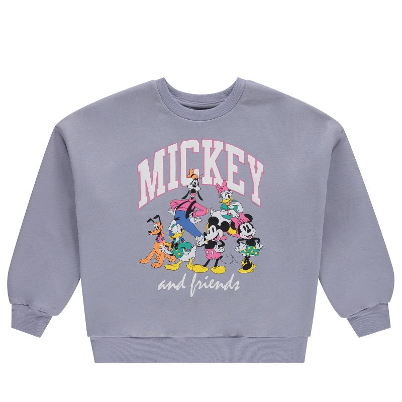 سويت شيرت بناتي بياقة دائرية بتصميم ميكي ماوس - رياضي جامعي سويت شيرت بياقة دائرية - سويت شيرت ميكي وميني