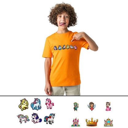 Rabble Kids' Unicorn Fairy Tale Tshirt Bundle – Custom Shirt with 12 Dabblz Velcro Patches