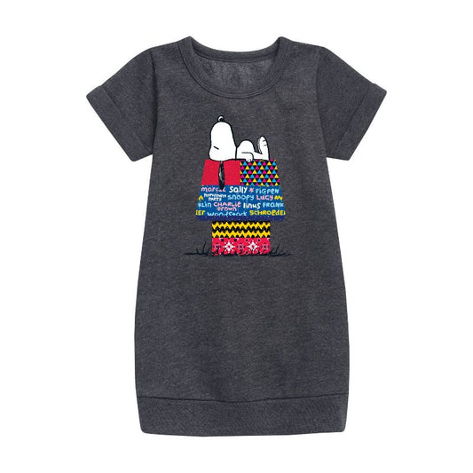 Girls' - Peanuts - Snoopy Patchwork Doghouse Graphic Short Sleeve Fleece Dress