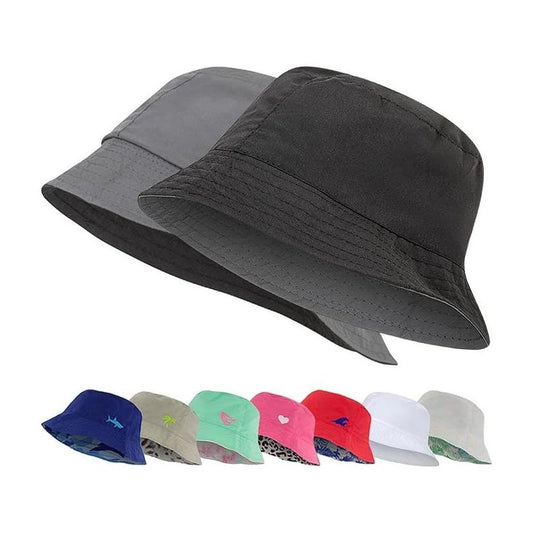 Addie & Tate Black/Charcoal Gray Reversible Bucket Hat for Girls & Boys, Packable Beach Sun Bucket Hat for Toddlers to Teens Ages 3-14 Years