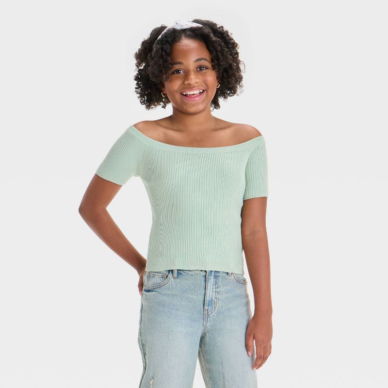 Girls' Off the Shoulder Short Sleeve Pullover Sweater - art class™