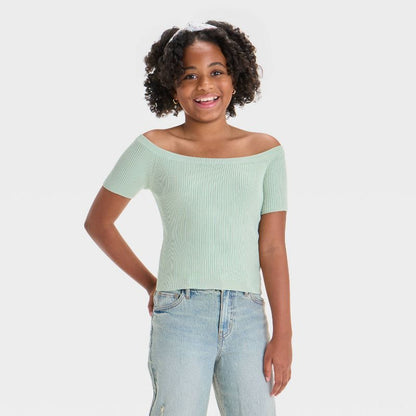 Girls' Off the Shoulder Short Sleeve Pullover Sweater - art class™
