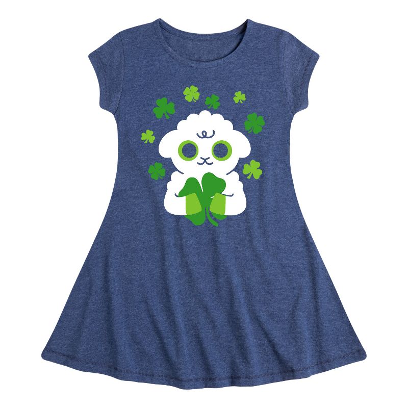 فستان بأكمام قصيرة بتصميم أنيق وعصري من شامروك - رسالة فورية - خروف يحمل زهرة الشامروك في عيد القديس باتريك