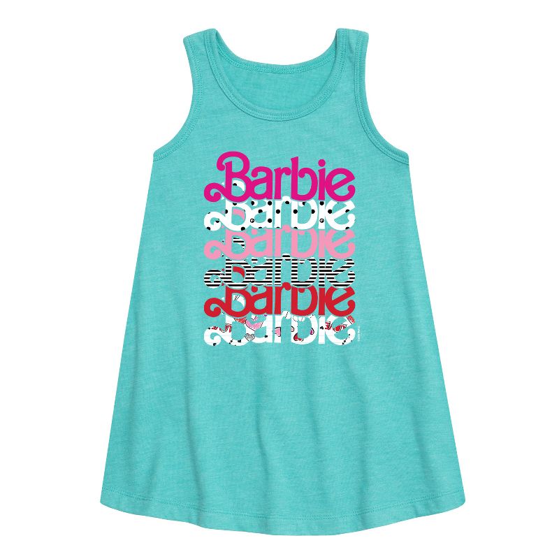 Girls' - Barbie - Stacked Barbie Vday Graphic Sleeveless Aline Dress