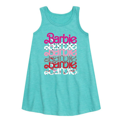 Girls' - Barbie - Stacked Barbie Vday Graphic Sleeveless Aline Dress