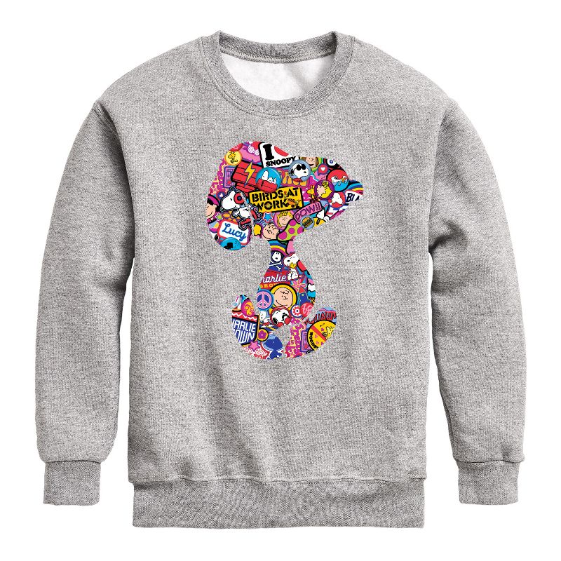 Boys' - Peanuts - Snoopy Silhouette Pattern Graphic Long Sleeve Fleece Sweatshirt