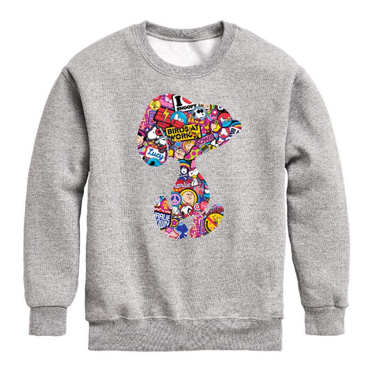 Boys' - Peanuts - Snoopy Silhouette Pattern Graphic Long Sleeve Fleece Sweatshirt