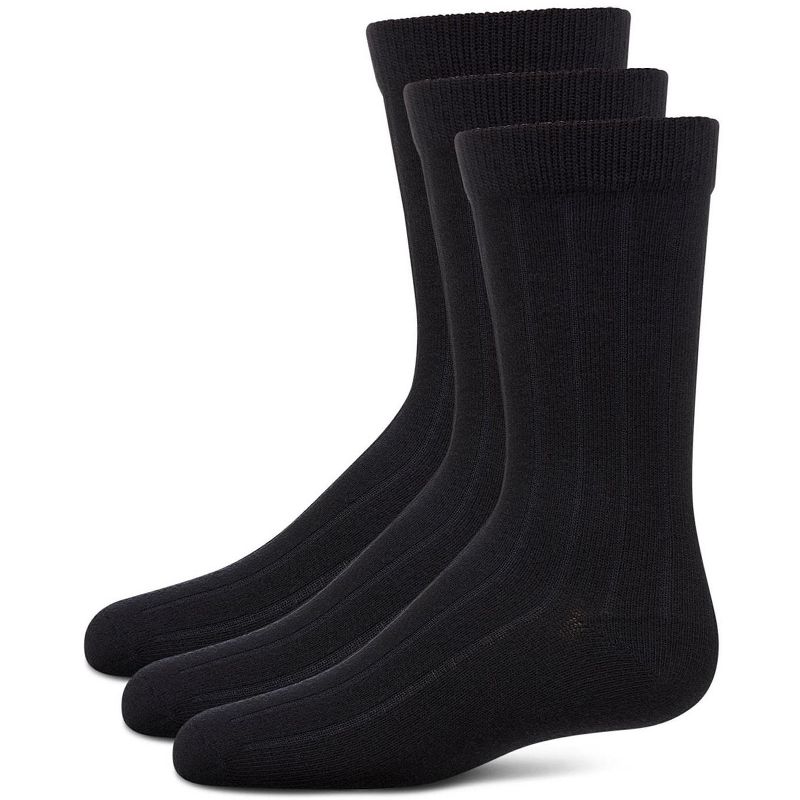 Memoi Boy's 3 Pair Pack Basic Cotton Blend Ribbed Crew Socks