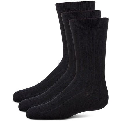 Memoi Boy's 3 Pair Pack Basic Cotton Blend Ribbed Crew Socks