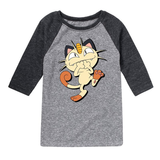 Boys' - Pokémon - Meowth Mischevious Laugh Raglan Graphic T-Shirt