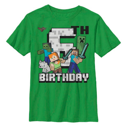 تي شيرت ماين كرافت للأولاد بمناسبة عيد ميلادهم السادس