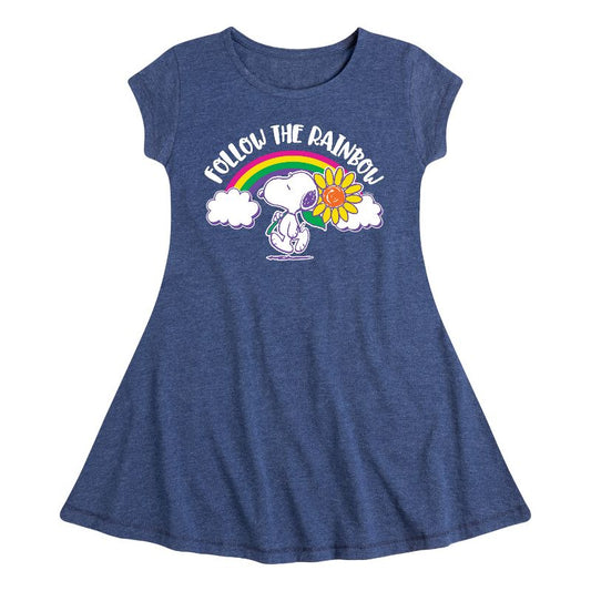 Girls' - Peanuts - Follow The Rainbow Fit & Flair Cap Sleeve Dress