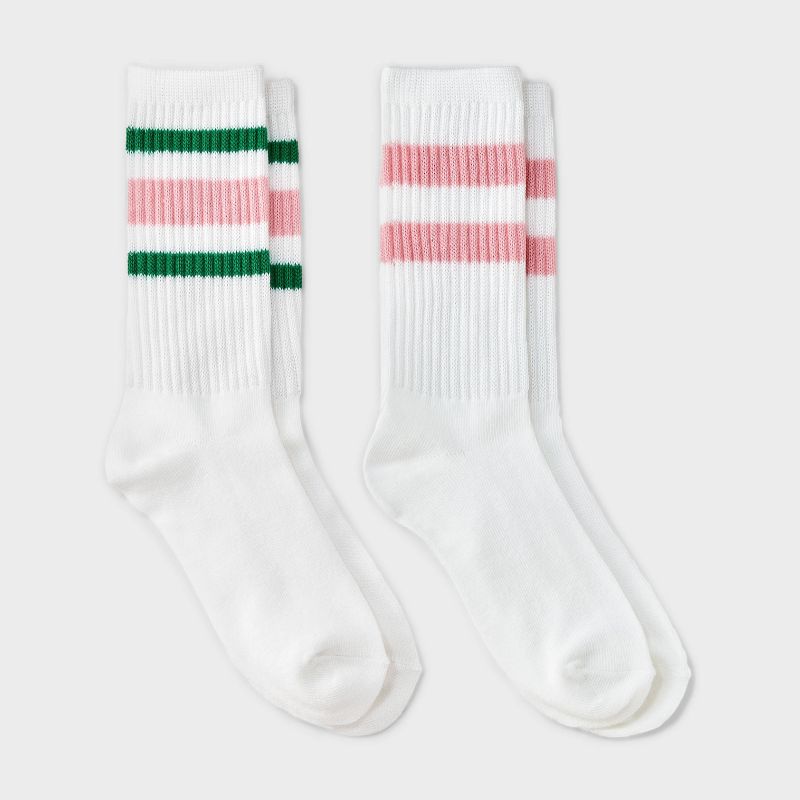 Girls' 2pk striped crew socks - art class™