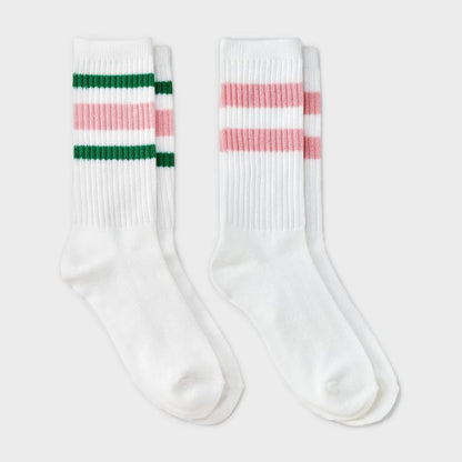 Girls' 2pk striped crew socks - art class™