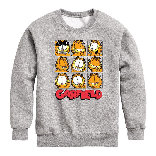 Boys' - Garfield - Faces Grid Graphic Long Sleeve Fleece Sweatshirt