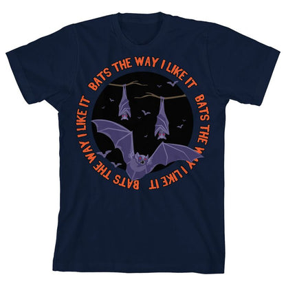 Kids Halloween Bats the Way I Like It Unisex Youth Navy Blue Short Sleeve Crew Neck Tee