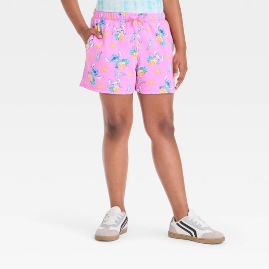 Girls' Disney Stitch Terry Shorts - Pink