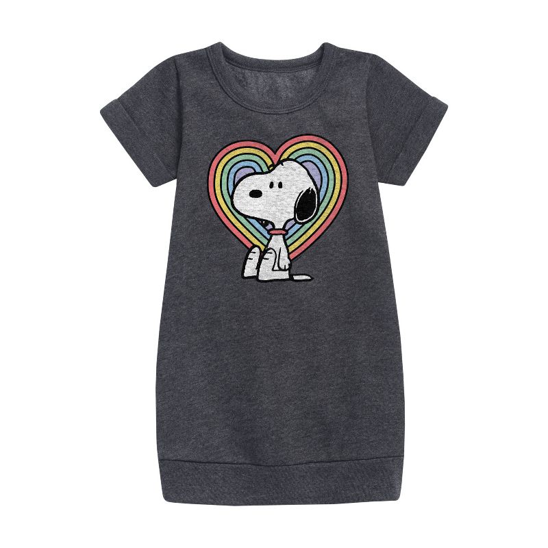 Girls' - Peanuts - Snoopy Pastel Heart Graphic Short Sleeve Fleece Dress