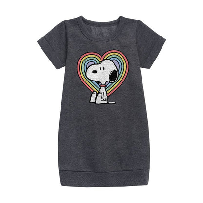 Girls' - Peanuts - Snoopy Pastel Heart Graphic Short Sleeve Fleece Dress
