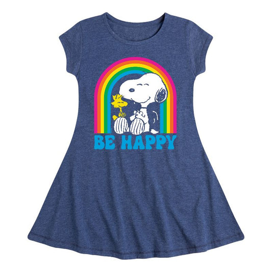 Girls' - Peanuts - Be Happy Rainbow Fit & Flair Cap Sleeve Dress