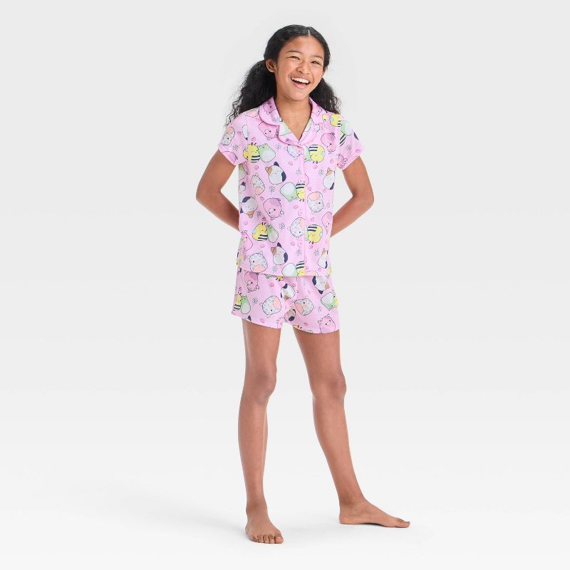 Girls' Squishmallows Button-Up Pajama Set - Pink