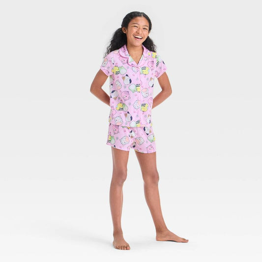 Girls' Squishmallows Button-Up Pajama Set - Pink
