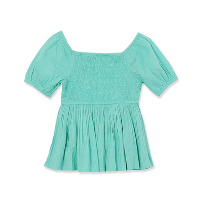 Lands' End Kids Short Sleeve Smocked Woven Top