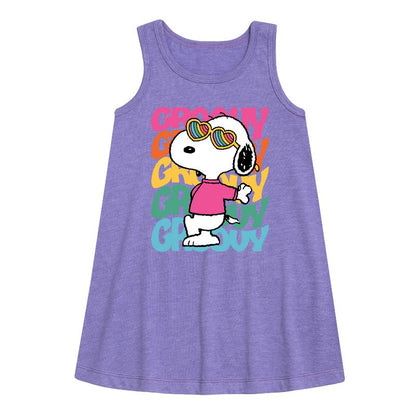 Girls' - Peanuts - Groovy Stacked Graphic Sleeveless Aline Dress