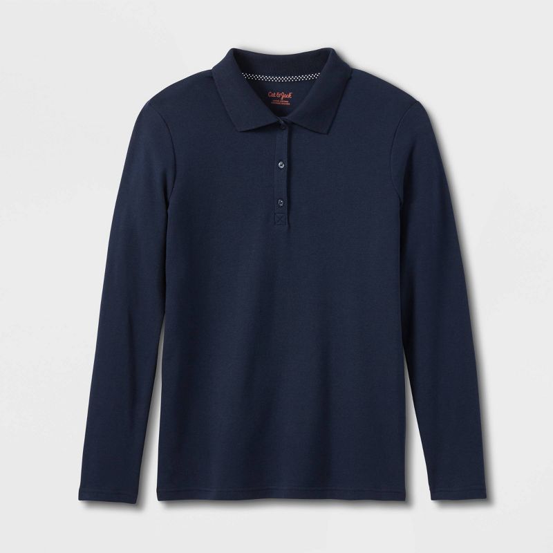 Girls' Long Sleeve Interlock Uniform Polo Shirt - Cat & Jack™