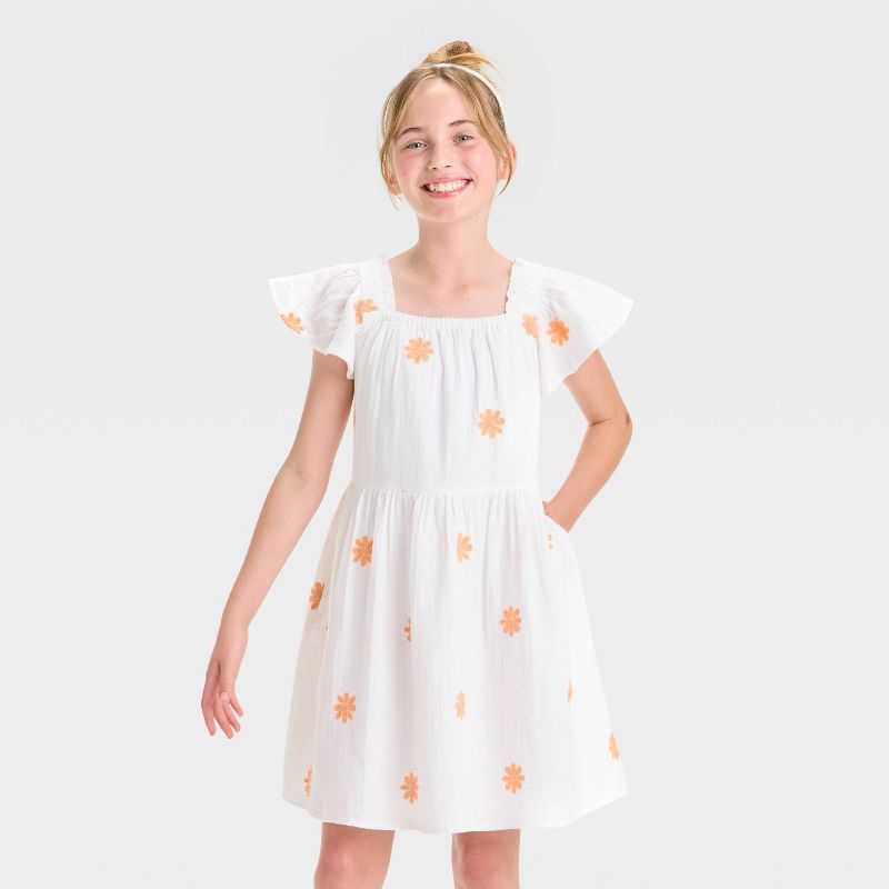 Girls' Flutter Sleeve Embroidered Woven Dress - Cat & Jack™