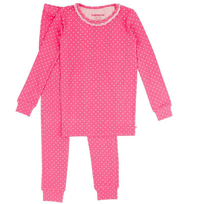 RuffleButts SoftSnooze Big Girls Ruffle Long Sleeve Pajama Set