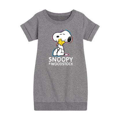 Girls' - Peanuts - Snoopy And Woodstock Graphic Short Sleeve Fleece Dress