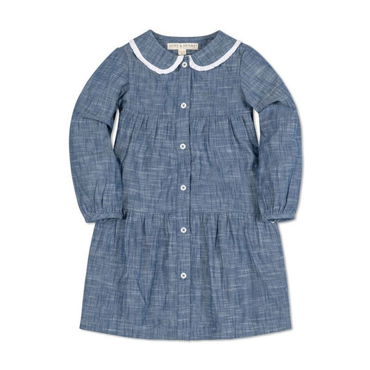 Hope & Henry Girls' Long Sleeve Tiered Button Front Peter Pan Collar Dress, Kids