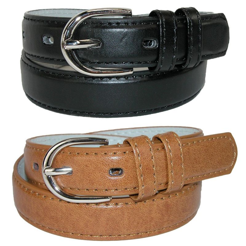 CTM Kid's Basic Leather Dress Belt (Pack of 2 Colors)