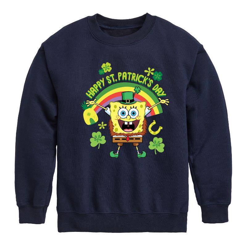 Boys' - SpongeBob Squarepants - Happy St Patricks Day Graphic Long Sleeve Fleece Sweatshirt