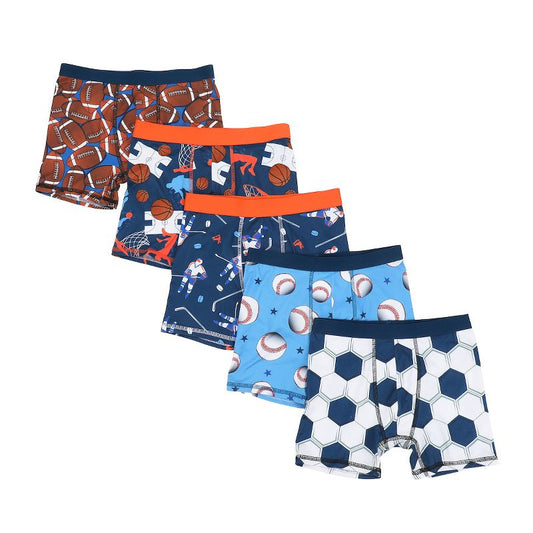 Sports Patterns AOP Boy's 5-Pack Boxer Briefs