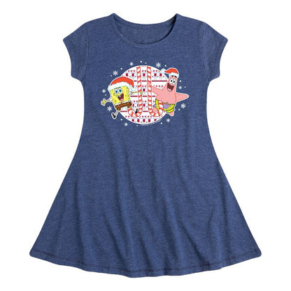 Girls' - SpongeBob SquarePants - Spongebob Patrick Candy Canes Fit & Flair Cap Sleeve Dress