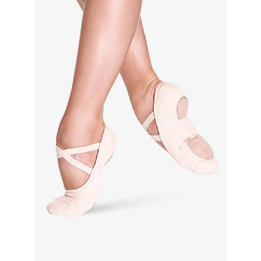 Girls Pink Ballet Shoes SoDanca Stretch Canvas Pull On Cross Straps Split Sole
